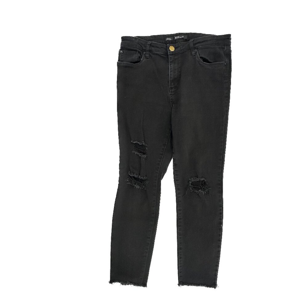 STS Blue Ashley Jeans Womens 31 Black Distressed High Rise‎ Raw Hem Skinny Denim